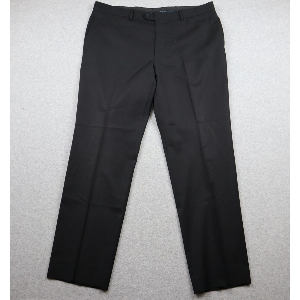 Pronto Uomo Dress Pants Mens 38 Wool Flat Front Platinum Black Trousers 38x32.5